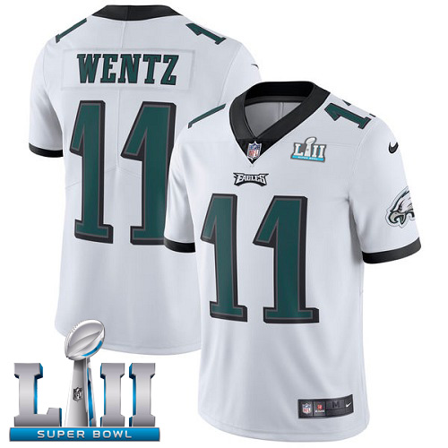 Men's Philadelphia Eagles #11 Carson Wentz White Super Bowl LII Game Stitched NFL Jersey