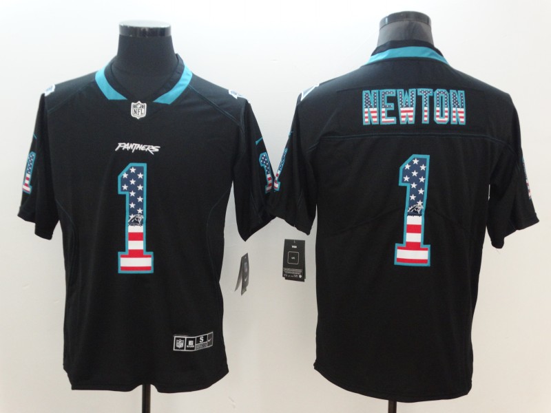 Men's Carolina Panthers #1 Cam Newton Black 2018 USA Flag Color Rush Limited Fashion NFL Stitched Jersey