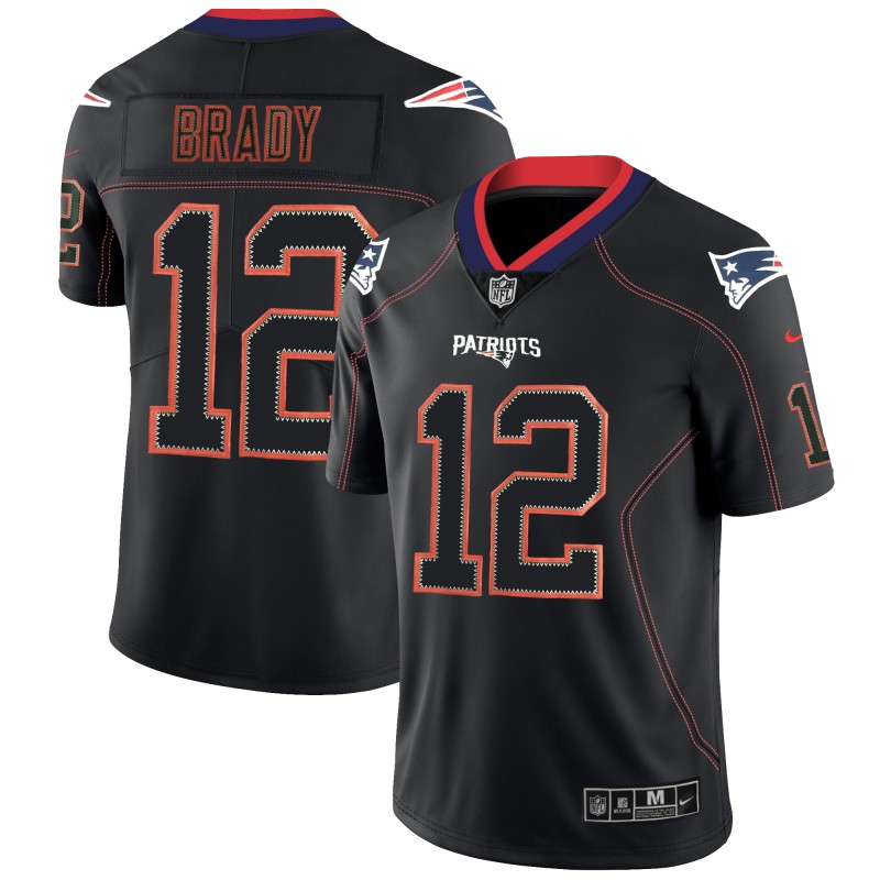 Men's New England Patriots #12 Tom Brady NFL 2018 Lights Out Black Color Rush Limited Jersey
