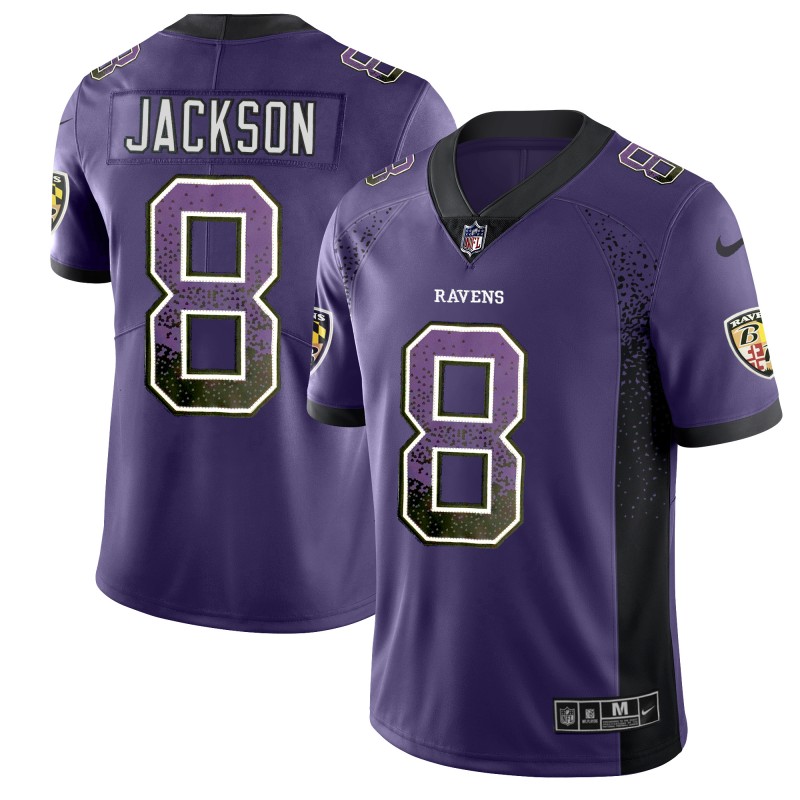 Men's NFL Baltimore Ravens #8 Lamar Jackson Purple 2018 Drift Fashion Color Rush Limited Stitched NFL Jersey