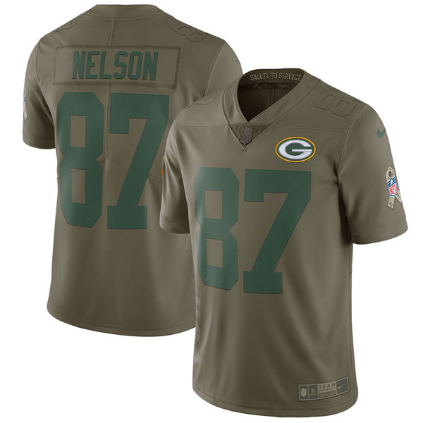 Men's Nike Green Bay Packers #87 Jordy Nelson Olive Salute To Service Limited Stitched NFL Jersey