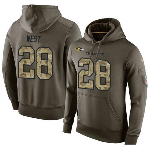 NFL Men's Nike Baltimore Ravens #28 Terrance West Stitched Green Olive Salute To Service KO Performance Hoodie