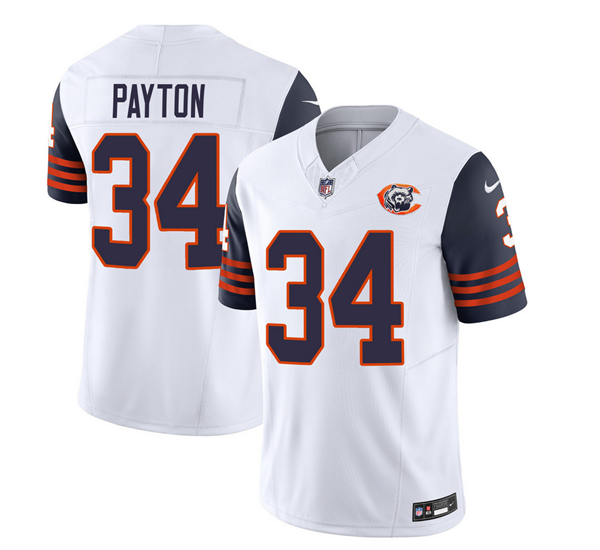 Men's Chicago Bears #34 Walter Payton White/Navy 2023 F.U.S.E. Throwback Limited Stitched Football Jersey