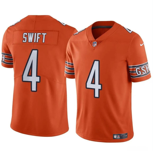 Men's Chicago Bears #4 D’Andre Swift Orange Vapor Stitched Football Jersey