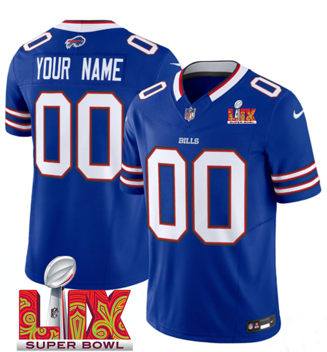 Men's Buffalo Bills ACTIVE PLAYER Custom Royal 2025 Super Bowl LIX Patch F.U.S.E. Vapor Limited Stitched Football Jersey