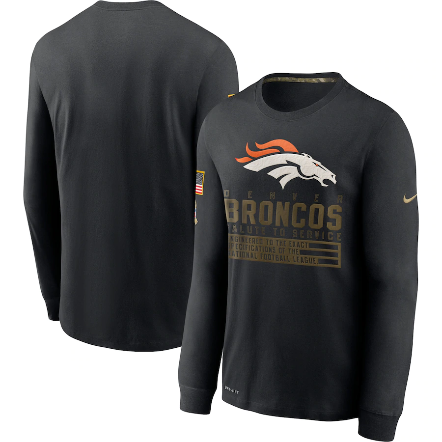 Men's Denver Broncos 2020 Black Salute to Service Sideline Performance Long Sleeve T-Shirt