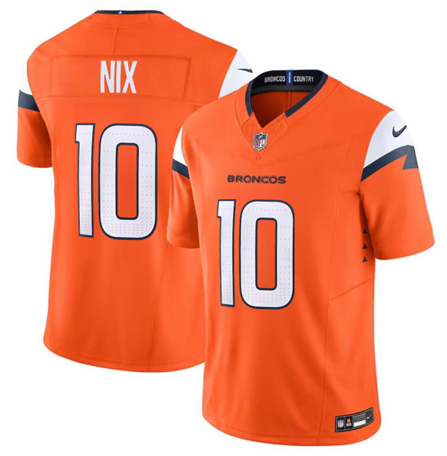 Men's Denver Broncos #10 Bo Nix Orange 2024 Draft F.U.S.E. Vapor Limited Stitched Football Jersey