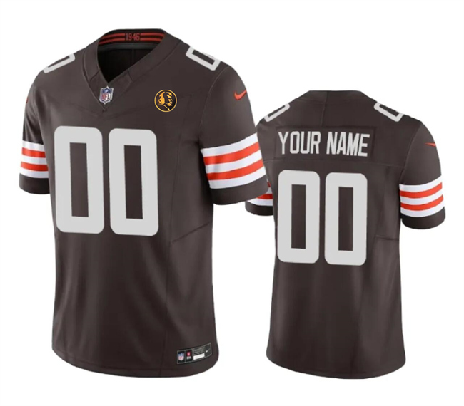 Men's Cleveland Browns Active Player Custom Brown 2023 F.U.S.E. With John Madden Patch Vapor Limited Stitched Football Jersey
