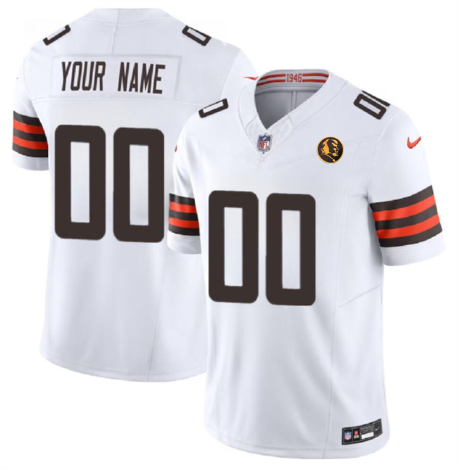 Men's Cleveland Browns Active Player Custom White 2023 F.U.S.E. With John Madden Patch Vapor Limited Stitched Football Jersey
