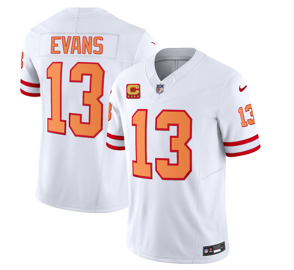 Men's Tampa Bay Buccaneers #13 Mike Evans 2023 F.U.S.E. White With 4-Star C Patch Throwback Limited Stitched Jersey