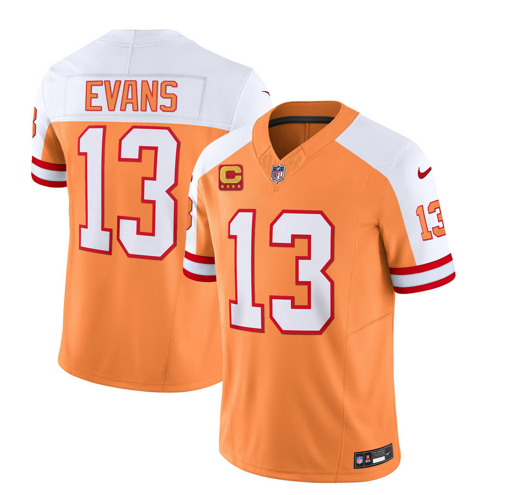 Men's Tampa Bay Buccaneers #13 Mike Evans 2023 F.U.S.E. White/Orange With 4-Star C Patch Throwback Limited Stitched Jersey