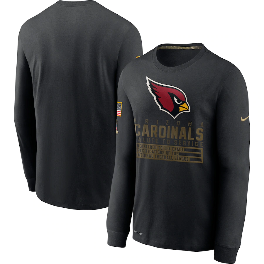 Men's Arizona Cardinals 2020 Black Salute to Service Sideline Performance Long Sleeve T-Shirt