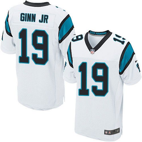 Nike Panthers #19 Ted Ginn Jr White Men's Stitched NFL Elite Jersey