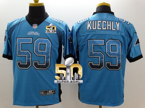 Nike Panthers #59 Luke Kuechly Blue Alternate Super Bowl 50 Men's Stitched NFL Elite Drift Fashion Jersey