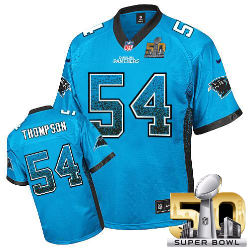 Nike Panthers #54 Shaq Thompson Blue Alternate Super Bowl 50 Men's Stitched NFL Elite Drift Fashion Jersey