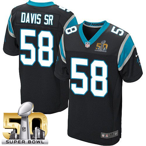 Nike Panthers #58 Thomas Davis Sr Black Team Color Super Bowl 50 Men's Stitched NFL Elite Jersey