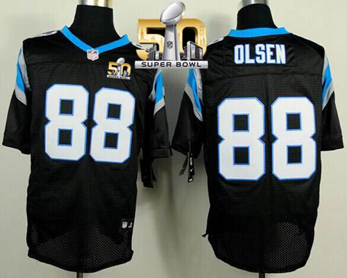 Nike Panthers #88 Greg Olsen Black Team Color Super Bowl 50 Men's Stitched NFL Elite Jersey