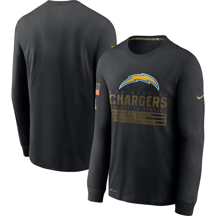 Men's Los Angeles Chargers 2020 Black Salute to Service Sideline Performance Long Sleeve T-Shirt