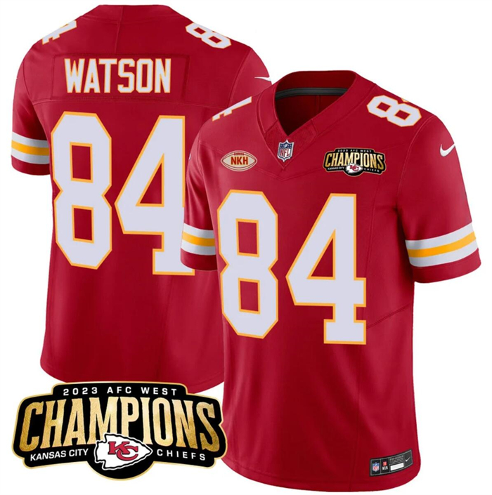 Men’s Kansas City Chiefs #84 Justin Watson Red 2023 F.U.S.E. AFC West Champions With "NKH" Patch Vapor Untouchable Limited Stitched Jersey