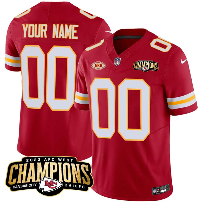 Men’s Kansas City Chiefs Active Player Custom Red 2023 F.U.S.E. AFC West Champions With "NKH" Patch Vapor Untouchable Limited Stitched Jersey