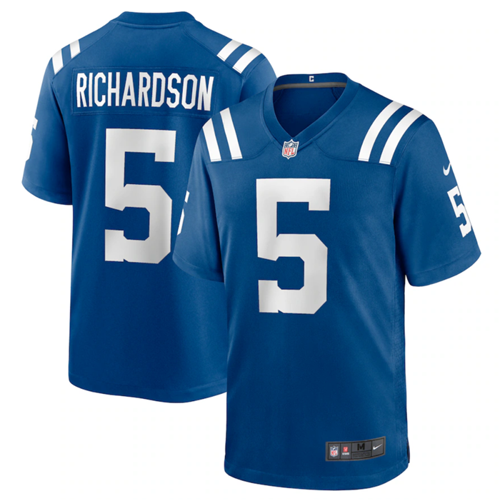 Men's Indianapolis Colts #5 Anthony Richardson Blue 2023 Draft Stitched Game Jersey