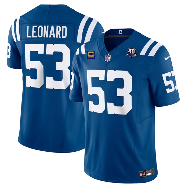 Men's Indianapolis Colts #53 Shaquille Leonard Blue 2023 F.U.S.E. 40th Anniversary With 4-Star C Patch Vapor Untouchable Limited Stitched Football Jersey