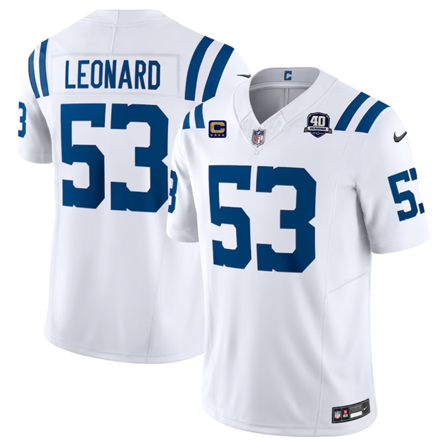Men's Indianapolis Colts #53 Shaquille Leonard White 2023 F.U.S.E. 40th Anniversary With 4-Star C Patch Vapor Untouchable Limited Stitched Football Jersey