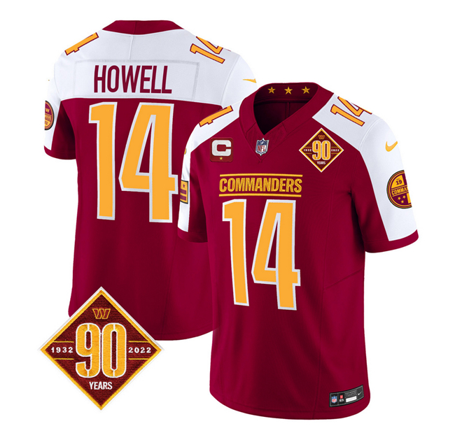 Men's Washington Commanders #14 Sam Howell Burgundy/White 2023 F.U.S.E. With 1-Star C Patch 90th Anniversary Vapor Limited Stitched Football Jersey