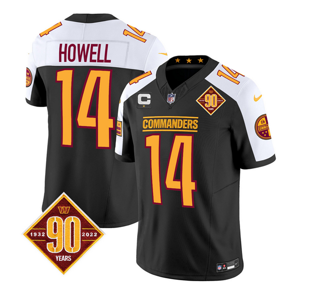 Men's Washington Commanders #14 Sam Howell Black/White 2023 F.U.S.E. With 1-Star C Patch 90th AnniversaryVapor Limited Stitched Football Jersey