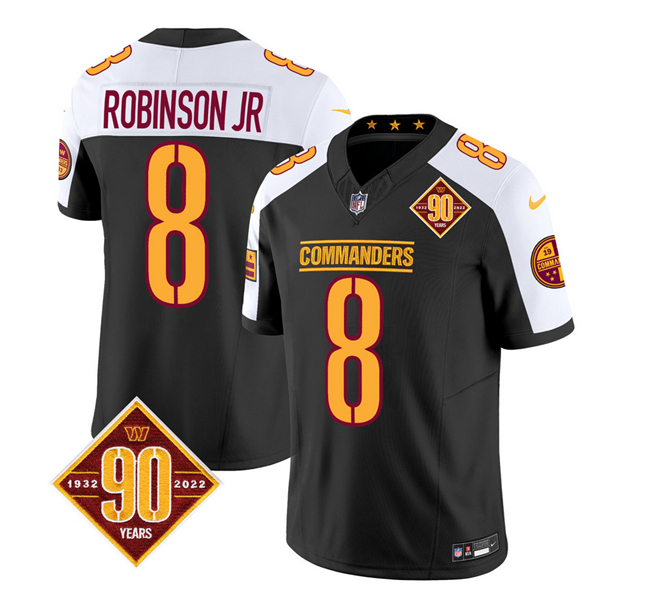 Men's Washington Commanders #8 Brian Robinson Black/White 2023 F.U.S.E. 90th AnniversaryVapor Limited Stitched Football Jersey