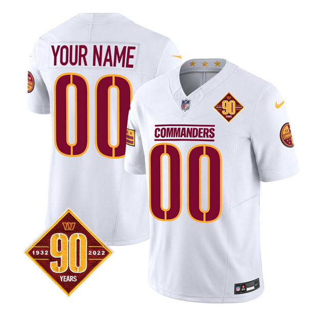 Men's Washington Commanders Active Player Custom White 2023 F.U.S.E. 90th Anniversary Vapor Limited Stitched Football Jersey