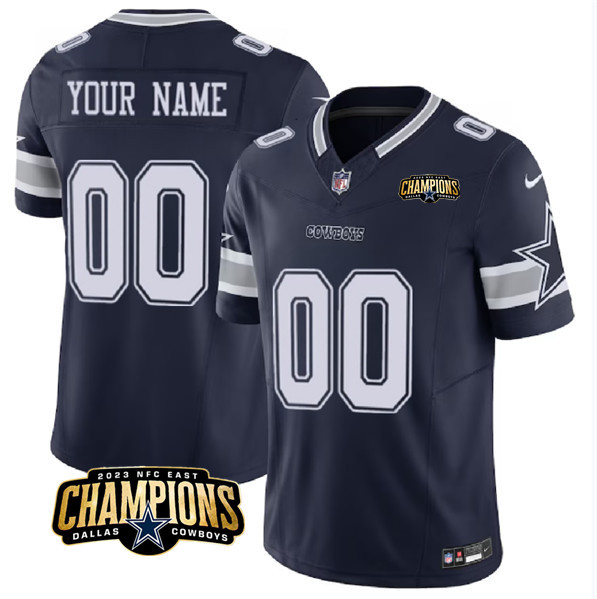 Men's Dallas Cowboys Active Player Custom Navy 2023 F.U.S.E. NFC East Champions Patch Stitched Football Jersey