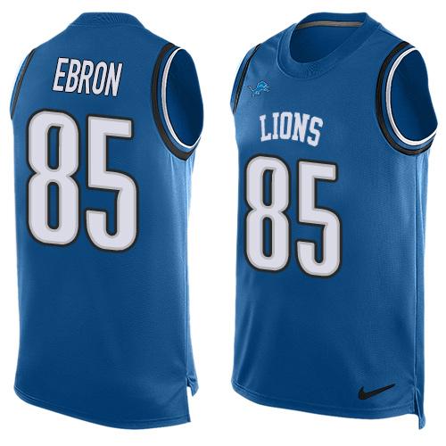 Nike Lions #85 Eric Ebron Blue Team Color Men's Stitched NFL Limited Tank Top Jersey