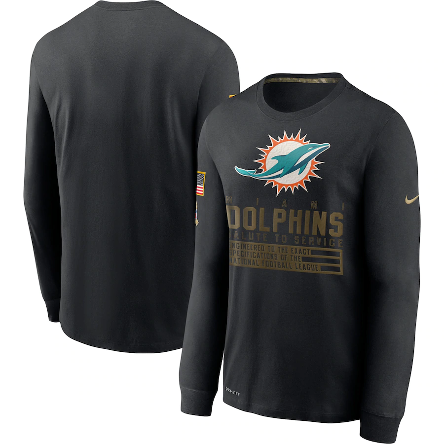Men's Miami Dolphins 2020 Black Salute to Service Sideline Performance Long Sleeve T-Shirt