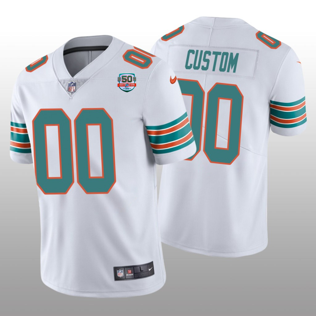 Men's Miami Dolphins Active Player Custom 2022 White With 50th Perfect Season Patch Limited Stitched Jersey