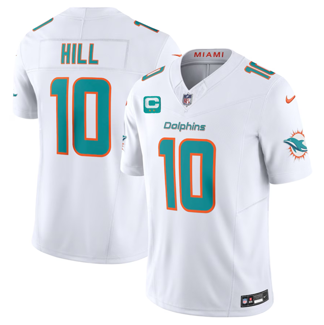 Men's Miami Dolphins #10 Tyreek Hill White 2023 F.U.S.E With 2-Star C Patch Vapor Limited Stitched Football Jersey