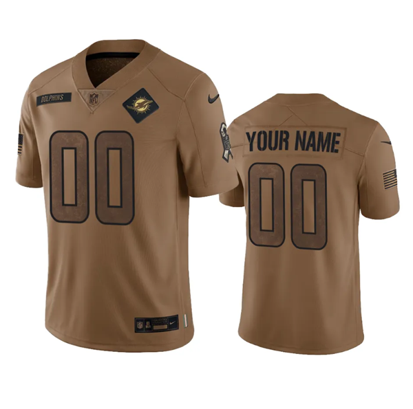 Men's Miami Dolphins Active Player Custom 2023 Brown Salute To Setvice Limited Stitched Football Jersey