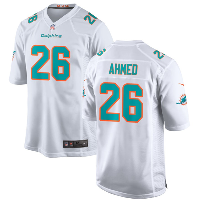 Men's Miami Dolphins #26 Salvon Ahmed White Stitched Game Football Jersey