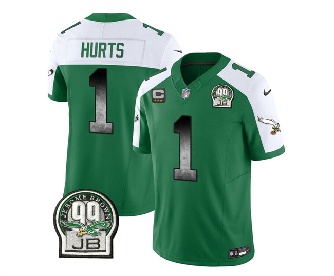 Men's Philadelphia Eagles #1 Jalen Hurts Green/White 2023 F.U.S.E. With 3-star C Patch Throwback Vapor Untouchable Limited Stitched Football Jersey
