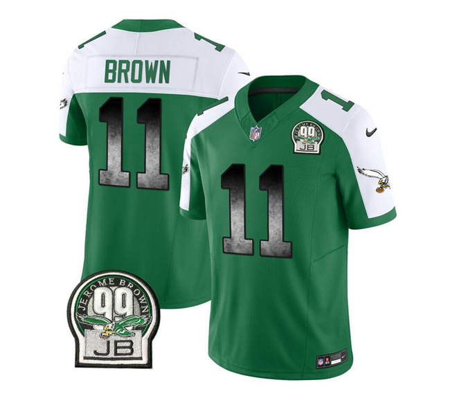Men's Philadelphia Eagles #11 A. J. Brown Green/White 2023 F.U.S.E. Throwback Vapor Untouchable Limited Stitched Football Jersey