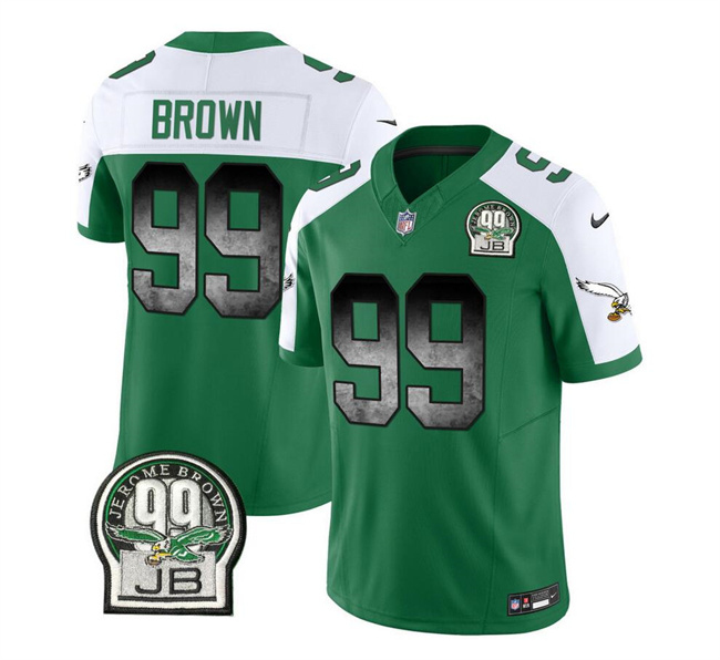 Men's Philadelphia Eagles #99 Jerome Brown Green/White 2023 F.U.S.E. Throwback Vapor Untouchable Limited Stitched Football Jersey