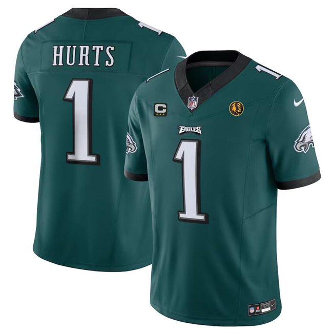 Men's Philadelphia Eagles #1 Jalen Hurts Green 2023 F.U.S.E. With 3-star C Patch And John Madden Patch Vapor Limited Stitched Football Jersey