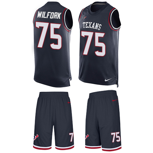 Nike Texans #75 Vince Wilfork Navy Blue Team Color Men's Stitched NFL Limited Tank Top Suit Jersey