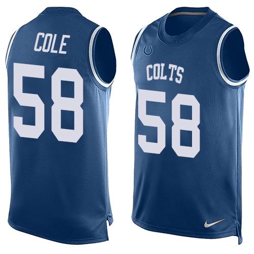 Nike Colts #58 Trent Cole Royal Blue Team Color Men's Stitched NFL Limited Tank Top Jersey