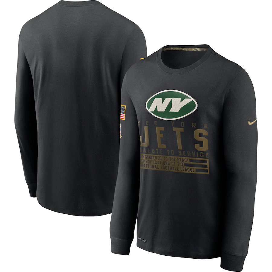Men's New York Jets 2020 Black Salute to Service Sideline Performance Long Sleeve T-Shirt