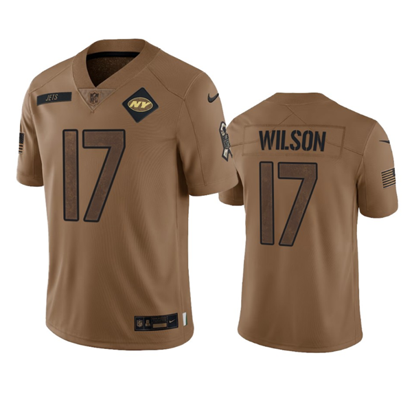 Men's New York Jets #17 Garrett Wilson 2023 Brown Salute To Service Limited Stitched Football Jersey
