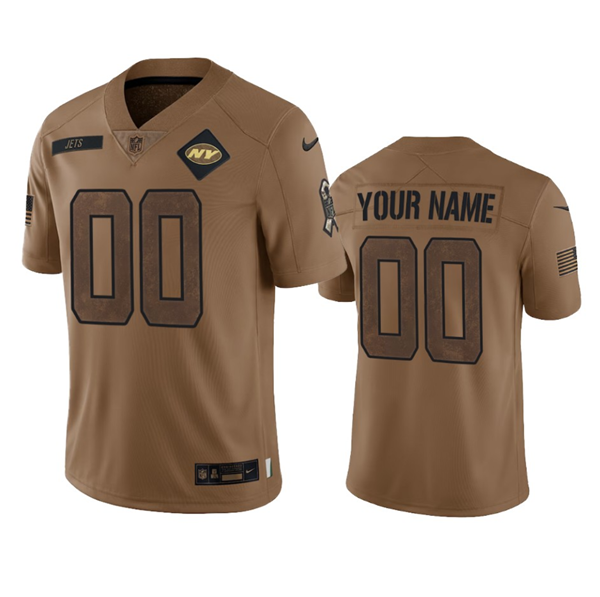 Men's New York Jets Active Player Custom 2023 Brown Salute To Setvice Limited Stitched Football Jersey