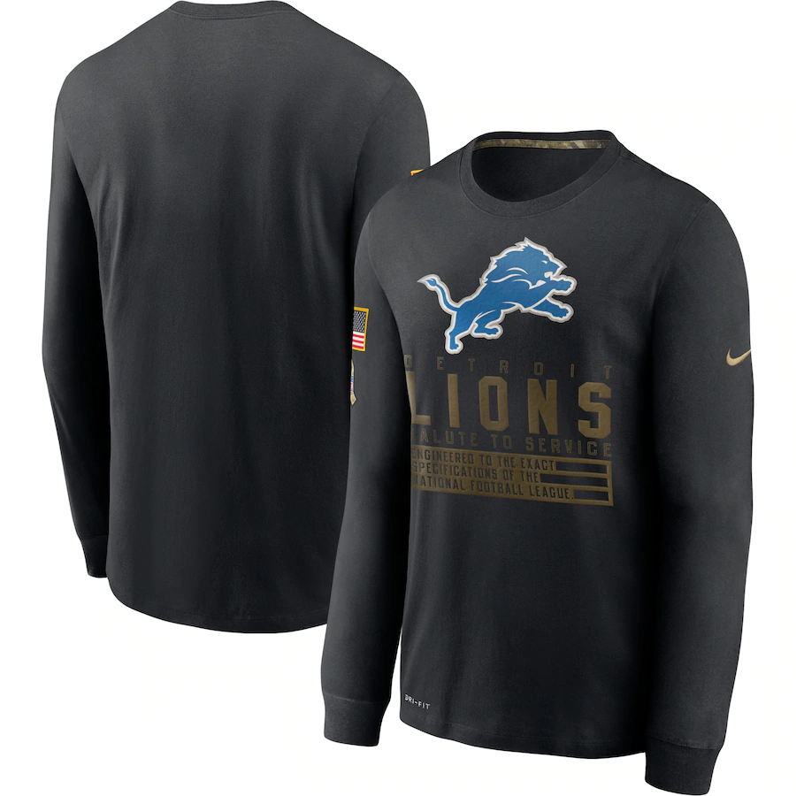 Men's Detroit Lions 2020 Black Salute to Service Sideline Performance Long Sleeve T-Shirt
