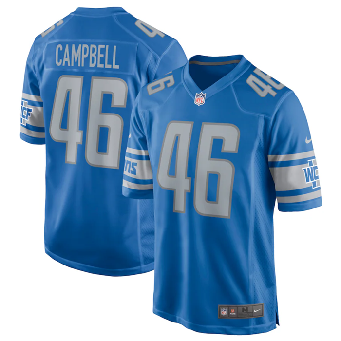 Men's Detroit Lions #46 Jack Campbell Blue 2023 Draft Stitched Game Jersey