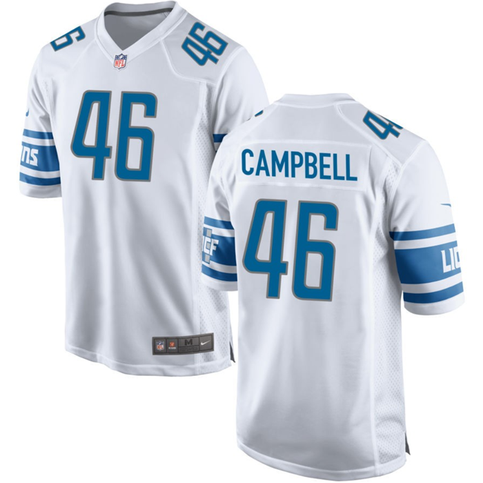 Men's Detroit Lions #46 Jack Campbell White 2023 Draft Stitched Game Jersey